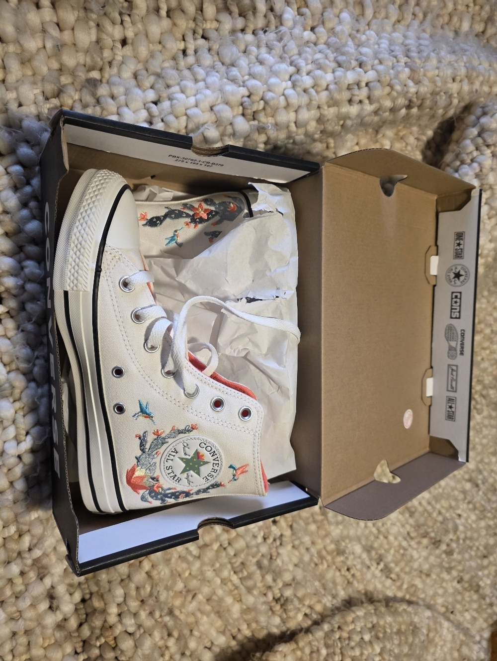 Converse White High-Top Sneakers with Floral Embroidery